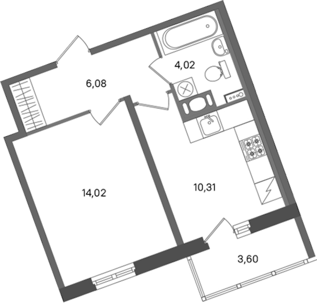 1-комнатная квартира 34.43 м², 2/11 эт., ЖК «ПАТИО. Уютный квартал»